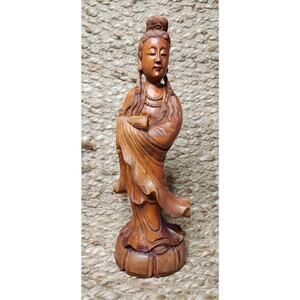 Antique Chinese Hand Carved Hardwood Kwanyin Guanyin 12" Figurine Shelf Tabletop